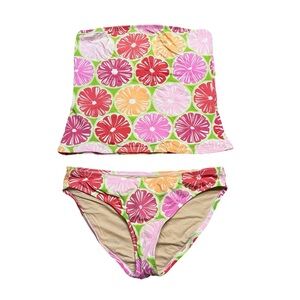 🌺👙 Lilly Pulitzer Citrus Print Tankini Set Pink Green Sz 8 👙🌺